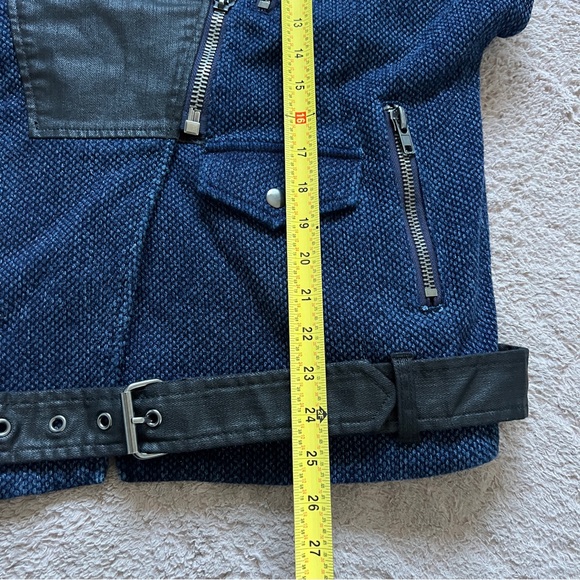 Free People Faux Leather Collar Belted Tweed Moto Vest Jacket Women's Size L - Picture 6 of 6